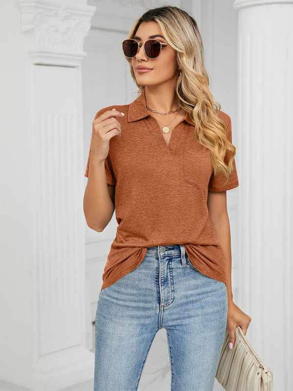 Women's Solid Color Short-sleeve Polo Top