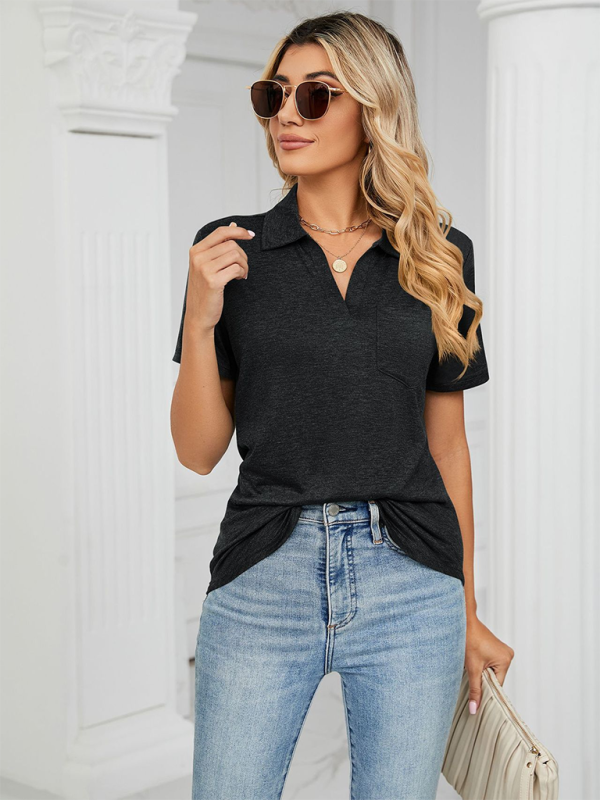 Women's Solid Color Short-sleeve Polo Top