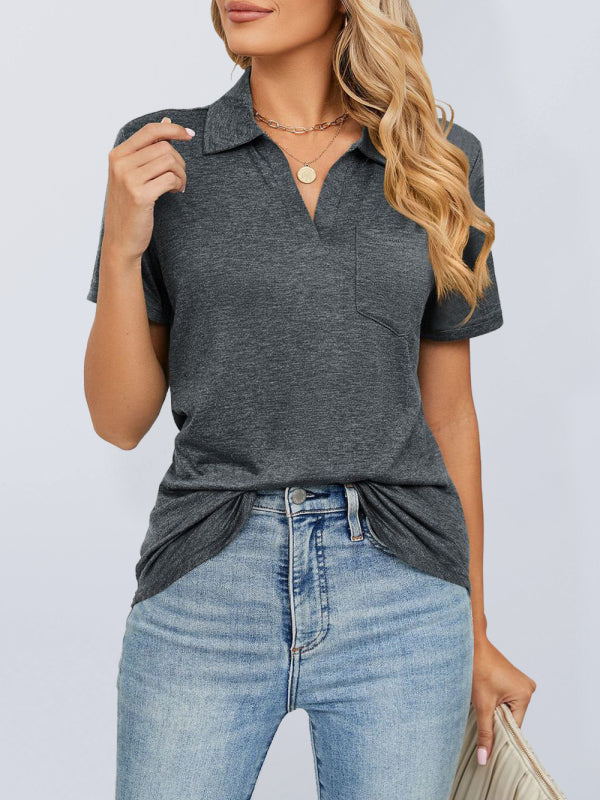 Women's Solid Color Short-sleeve Polo Top