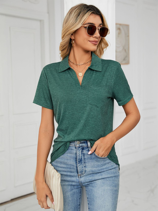 Women's Solid Color Short-sleeve Polo Top