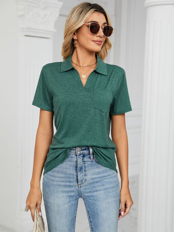 Women's Solid Color Short-sleeve Polo Top