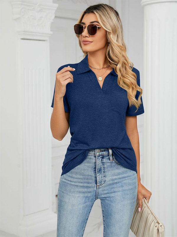 Women's Solid Color Short-sleeve Polo Top