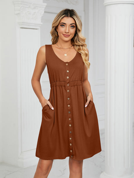Women's Solid Color Button Front Detail A-line Mini Dress