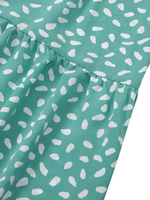 Casual women's spring and summer new V-neck lotus leaf sleeve printed dress for women