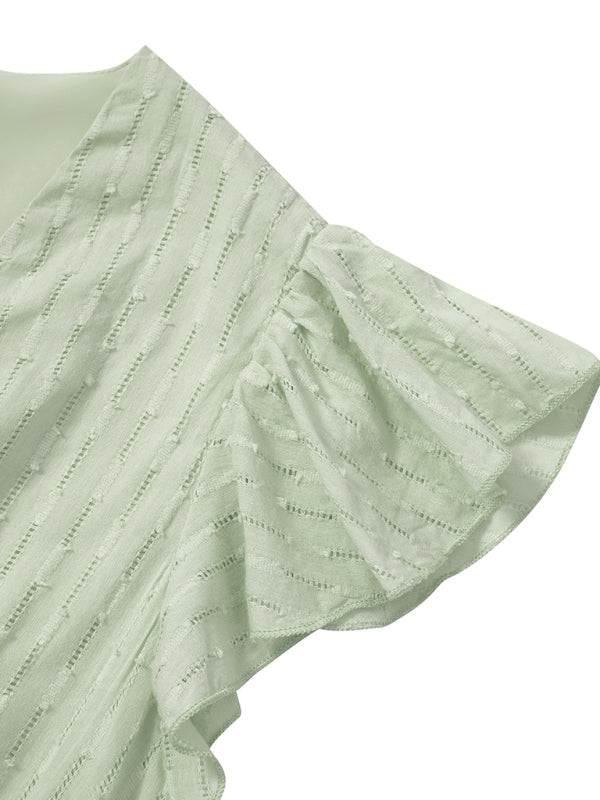 Women's Solid Color embroidered Flutter Sleeve Midi Dress