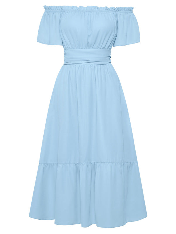Women's Solid Color Off-the-shoulder Ruffle Dress