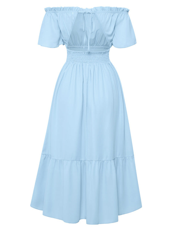 Women's Solid Color Off-the-shoulder Ruffle Dress