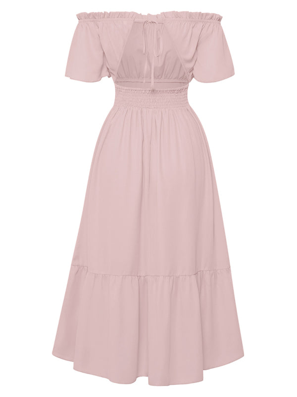 Women's Solid Color Off-the-shoulder Ruffle Dress