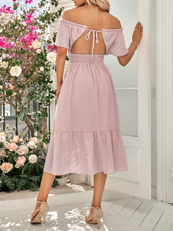 Women's Solid Color Off-the-shoulder Ruffle Dress