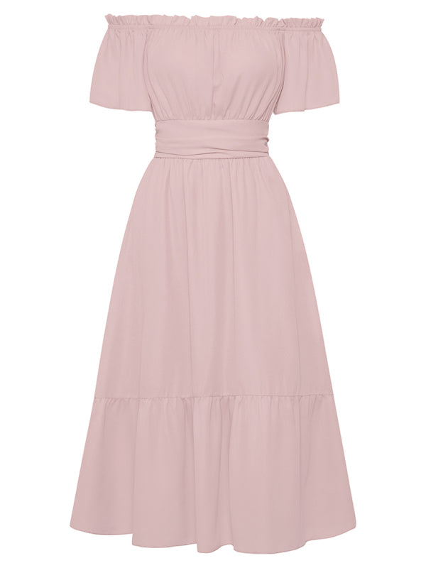 Women's Solid Color Off-the-shoulder Ruffle Dress