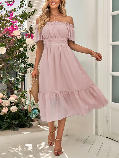 Women's Solid Color Off-the-shoulder Ruffle Dress