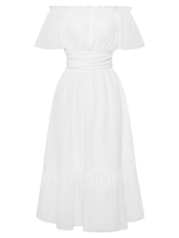 Women's Solid Color Off-the-shoulder Ruffle Dress