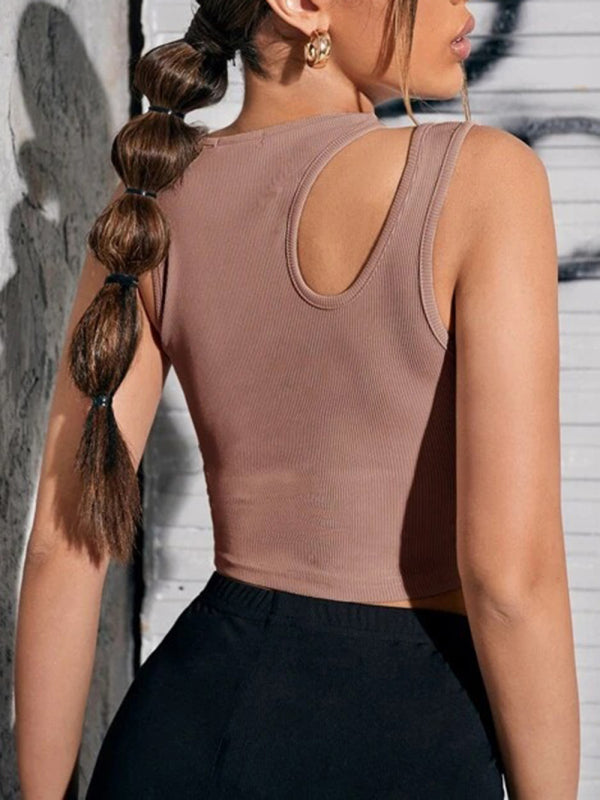 Women's Solid Color Cut Out Ribbed Tank Top