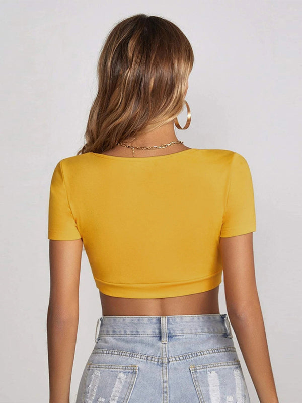 Women's Staple Rib Scoop Neck Short Sleeve Crop Top