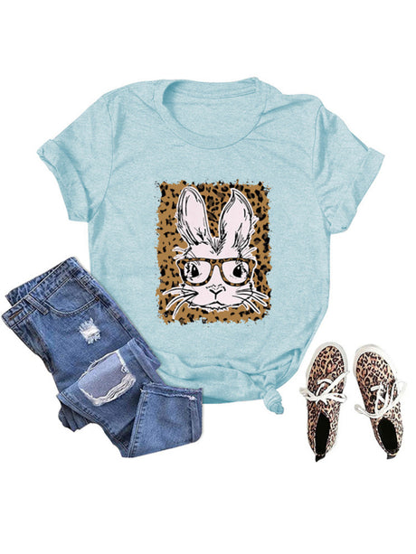 Women's Graphic Print Leopard Easter Bunny T-shirt