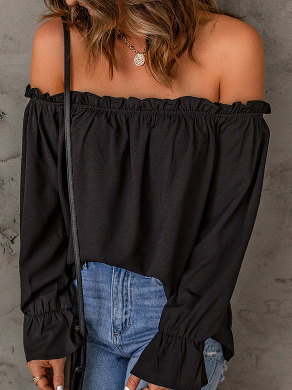 Women's Solid Color Ruffle Off The Shoulder Top