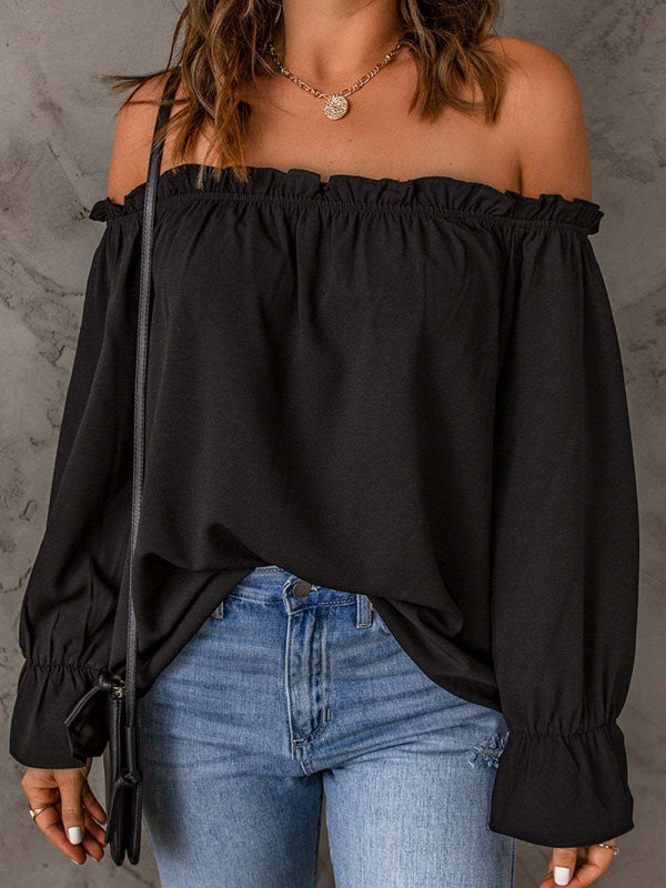 Women's Solid Color Ruffle Off The Shoulder Top
