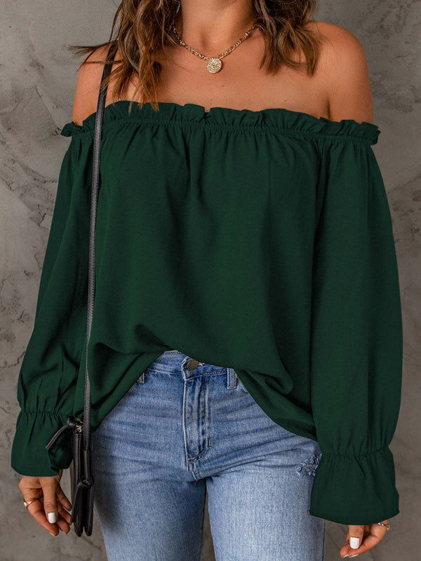 Women's Solid Color Ruffle Off The Shoulder Top