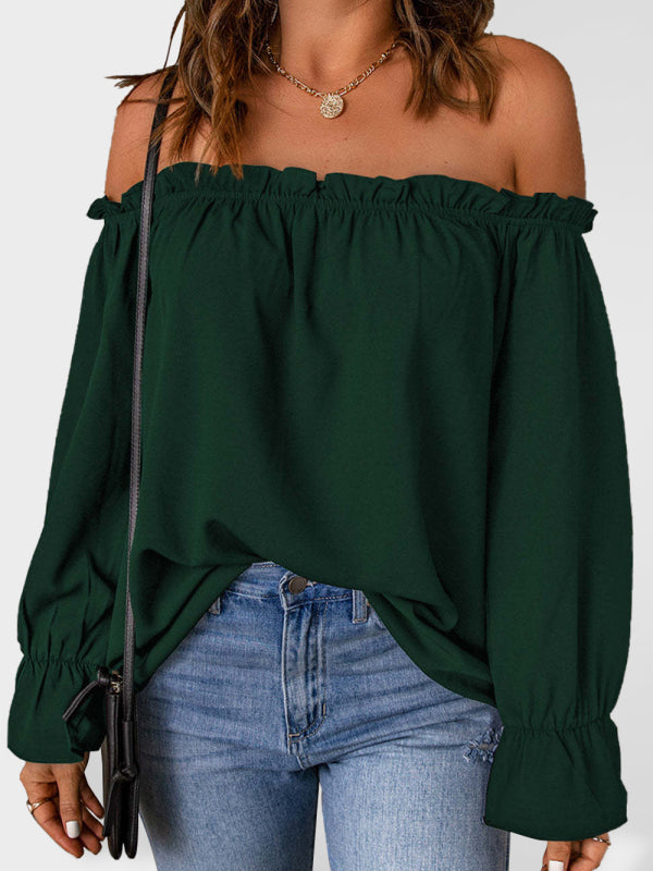 Women's Solid Color Ruffle Off The Shoulder Top