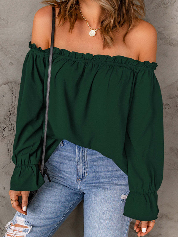Women's Solid Color Ruffle Off The Shoulder Top