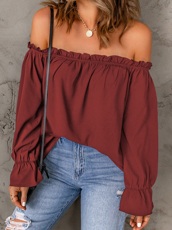 Women's Solid Color Ruffle Off The Shoulder Top