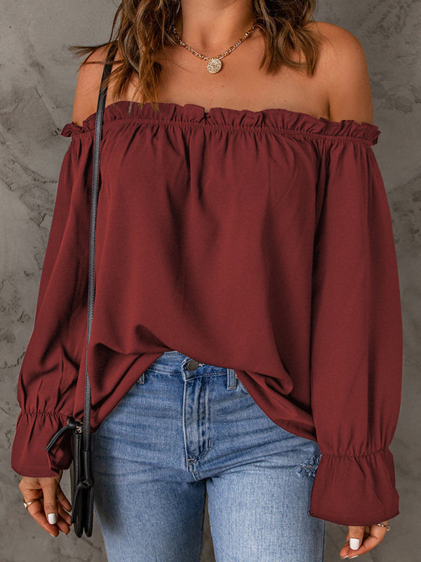 Women's Solid Color Ruffle Off The Shoulder Top