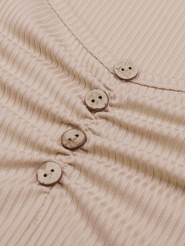 Women's Solid Color Ribbed Long-sleeved Henley Top