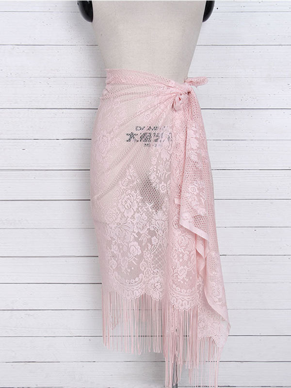Women's hollow beach lace fringed blouse skirt