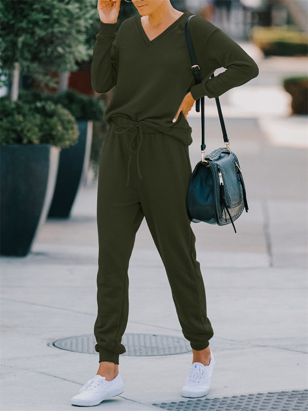 Women's Fashion Casual Homewear V-neck Loose Solid Color Suit for Women