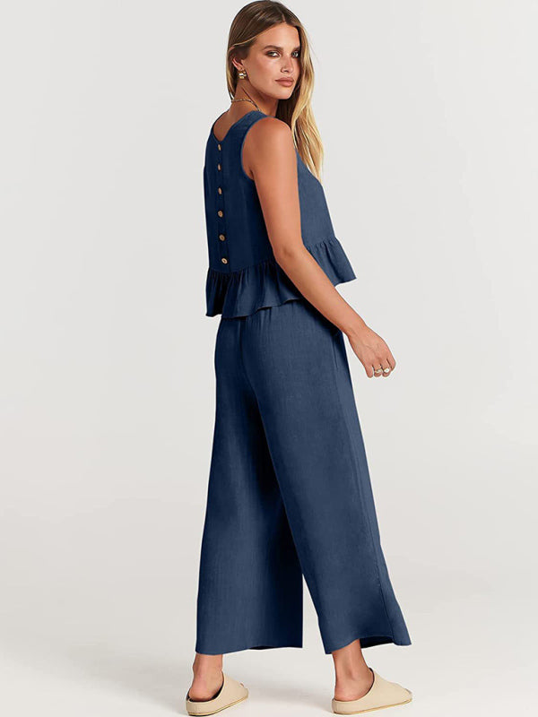 Women's Ruffle Sleeveless Top With Matching Wide-leg Pants