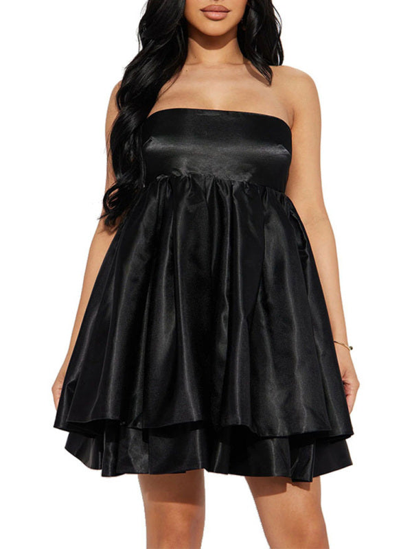 Women's new fashion tube top open back sexy waist tie commuter dress
