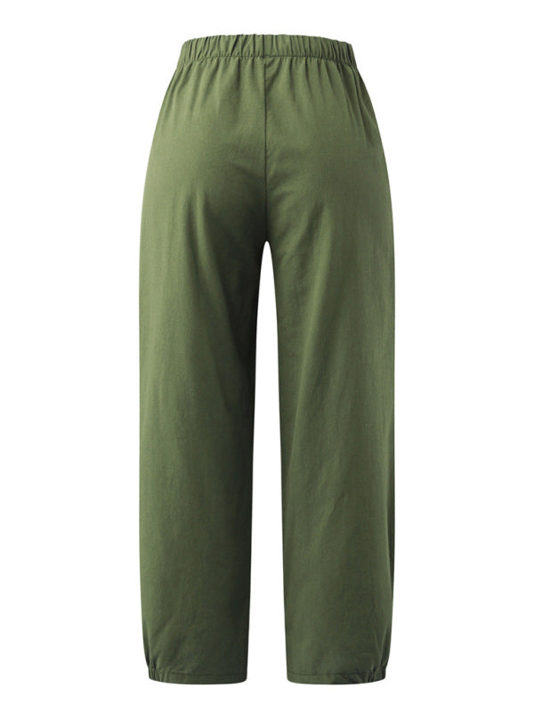 Women's Solid Color Crop Wide-leg Linen Pants