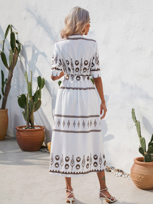 Women's Ethnic Printed Half-Sleeve Midi Dress