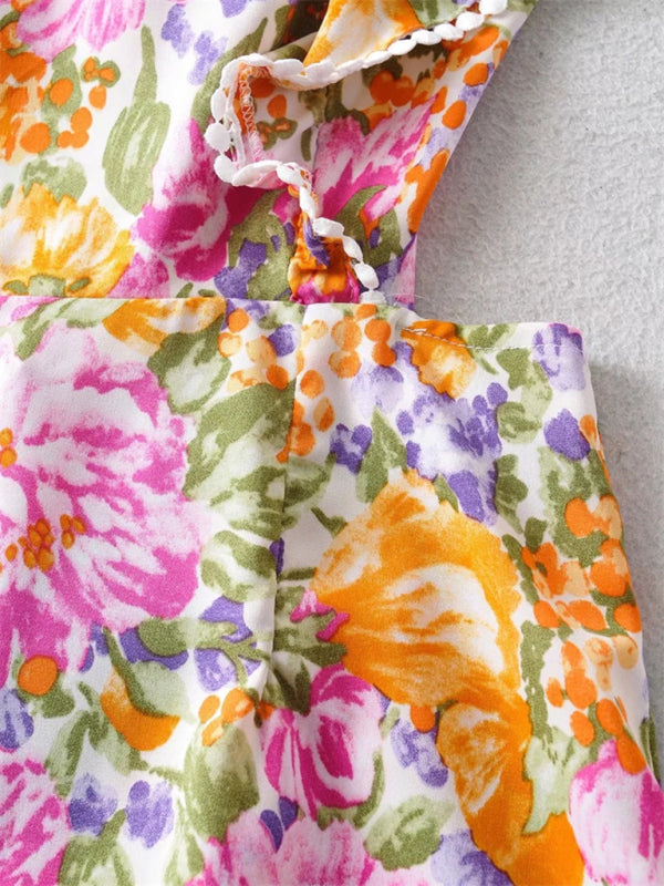 Opulence EmpórionBack tie design sexy backless dress fresh and sweet short skirt popular ruffled print A-line skirt