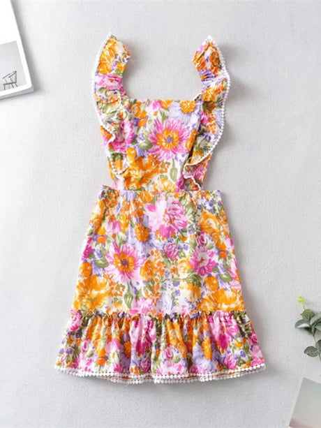 Opulence EmpórionBack tie design sexy backless dress fresh and sweet short skirt popular ruffled print A-line skirt
