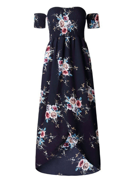 Women's Floral Print Smocked Off-the-shoulder Maxi Dress