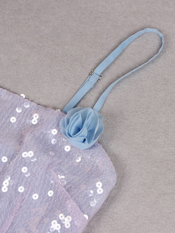 Women's three-dimensional flower suspender dress