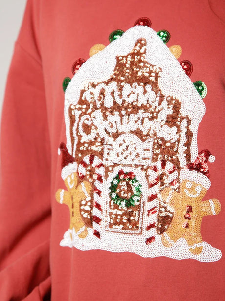 Women's Christmas embroidered sequined pullover sweatshirt