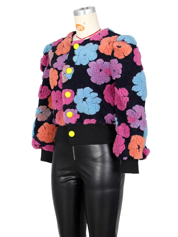 Chic Blossom: The Textured Floral Bomber Jacket & Denim Ensemble