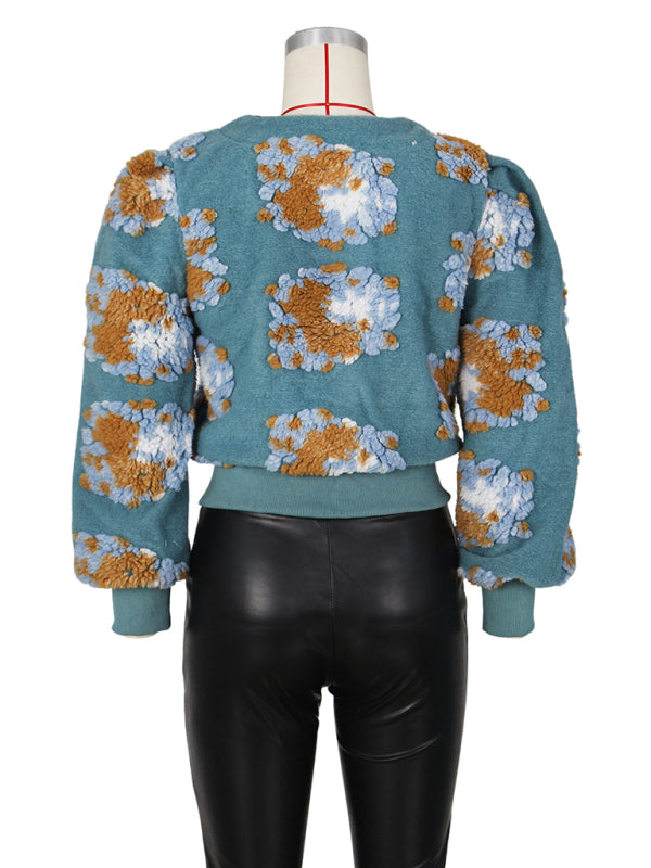 Chic Blossom: The Textured Floral Bomber Jacket & Denim Ensemble