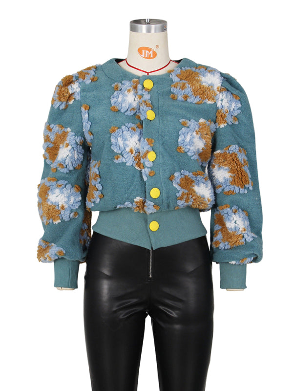 Chic Blossom: The Textured Floral Bomber Jacket & Denim Ensemble