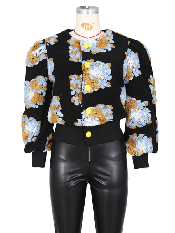Chic Blossom: The Textured Floral Bomber Jacket & Denim Ensemble
