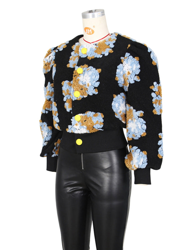Chic Blossom: The Textured Floral Bomber Jacket & Denim Ensemble