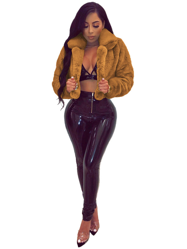 Opulence Emporion Women's leather lapel short jacket