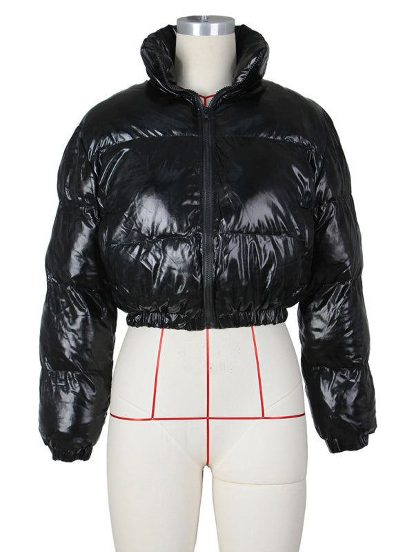 Opulence Emporion Glamour Glaze: Chic Metallic Shine Puffer Jacket