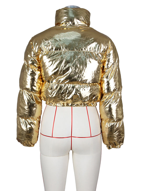 Opulence Emporion Glamour Glaze: Chic Metallic Shine Puffer Jacket