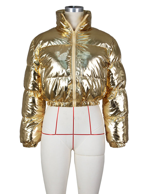 Opulence Emporion Glamour Glaze: Chic Metallic Shine Puffer Jacket