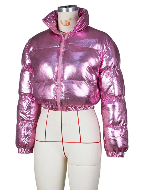 Opulence Emporion Glamour Glaze: Chic Metallic Shine Puffer Jacket