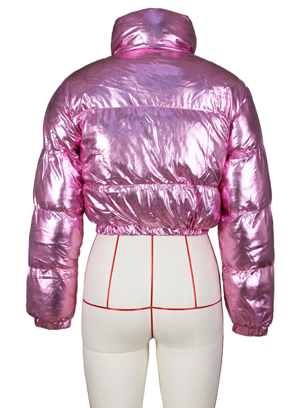 Opulence Emporion Glamour Glaze: Chic Metallic Shine Puffer Jacket