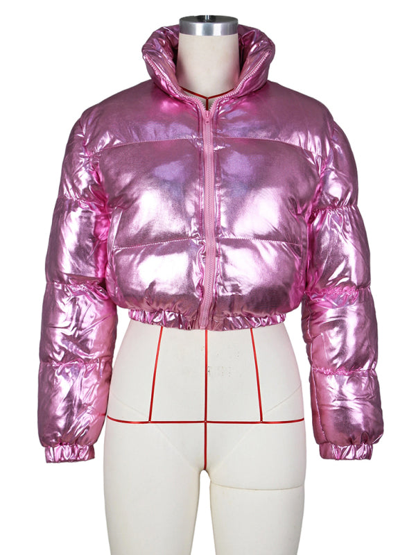 Opulence Emporion Glamour Glaze: Chic Metallic Shine Puffer Jacket